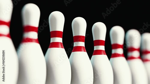 Seamlessly looping pan over an endless array of upright ten pin bowling pins. This video is a 3d render.
