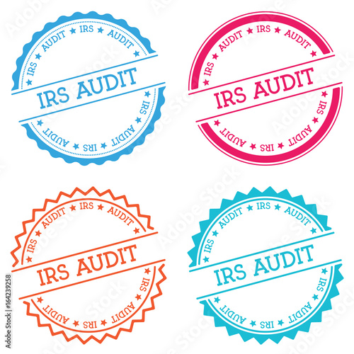 IRS Audit badge isolated on white background. Flat style round label with text. Circular emblem vector illustration.