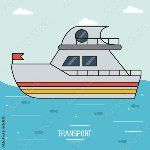 colorful poster of transport with boat over water