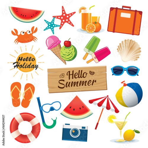 Photography Summer object sticker icon set flat design