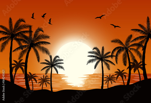 Silhouette palm tree on beach © Rogatnev