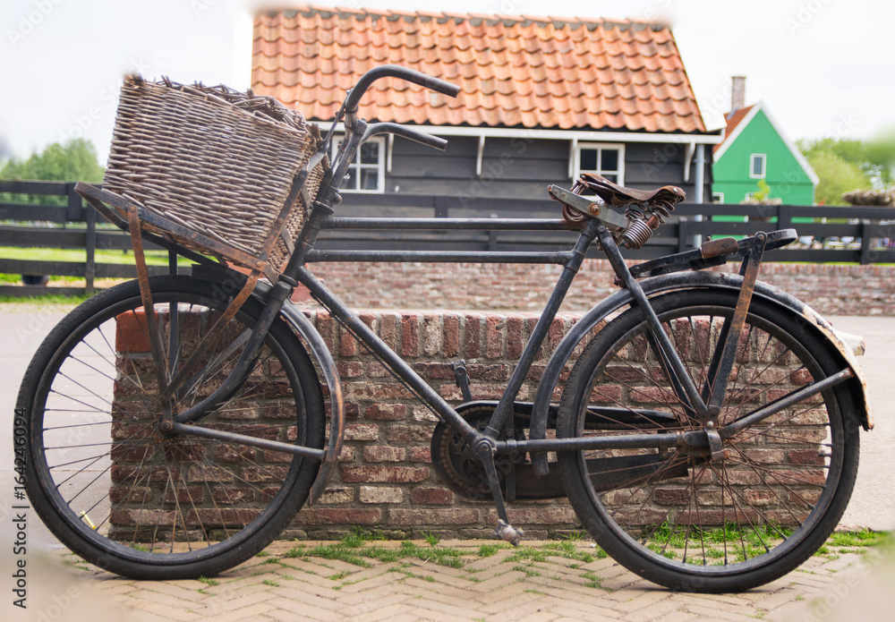 Beautiful view of old bicycle with basket