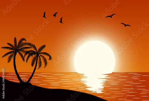 Silhouette palm tree on beach