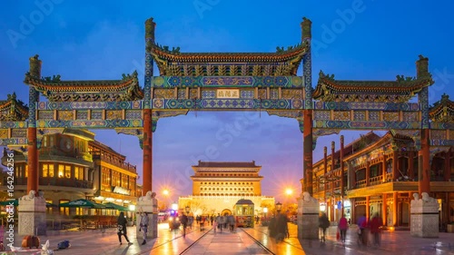 Time Lapse video of Zhengyang Gate, Qianmen street in Beijing, China 4k Timelapse