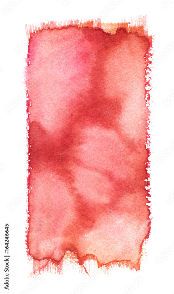 Vertical pink, red and orange background painted in watercolor on clean white background