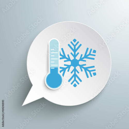 Runde Sprechblase mit Schneeflocke und Thermometer - Kalte Temperatur