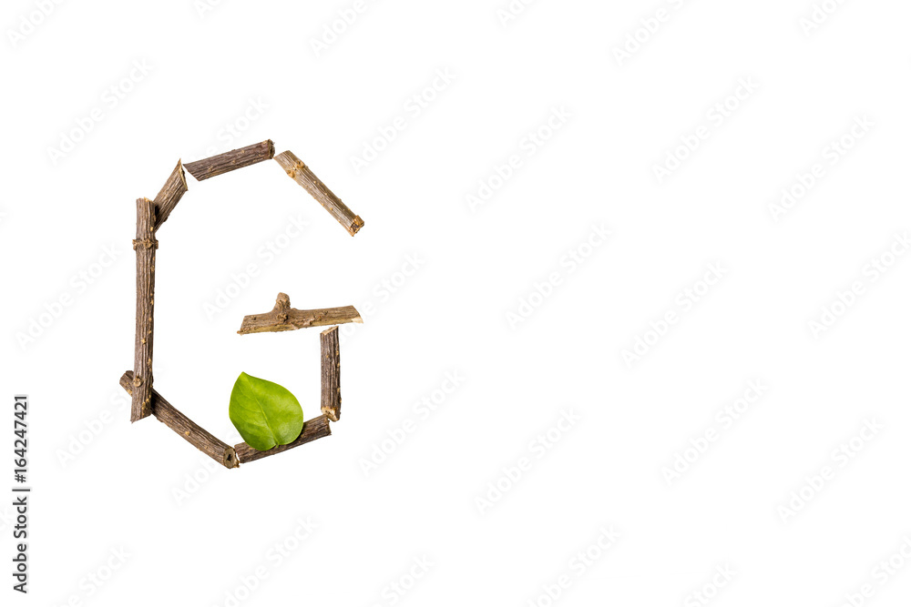 Nature letter G from twig and stick Nature letter G from twig and stick