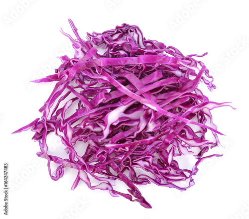 pile of cut red cabbage over white background
