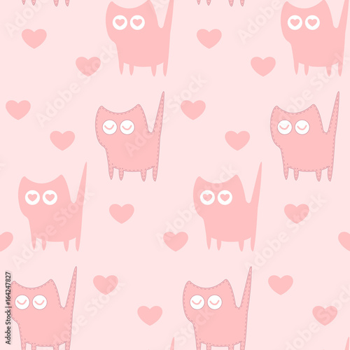 Seamless pattern with pink cats