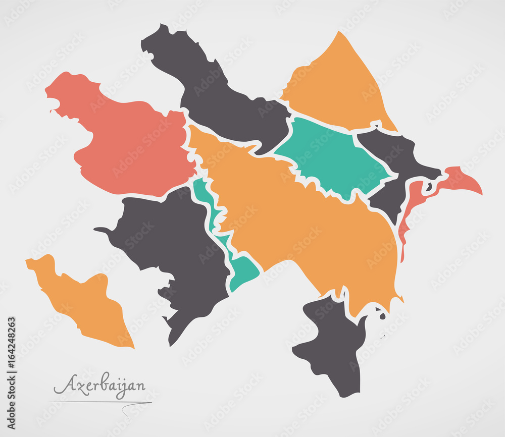 Obraz premium Azerbaijan Map with states and modern round shapes