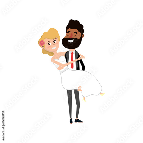 happy couple married and man carrying his wife