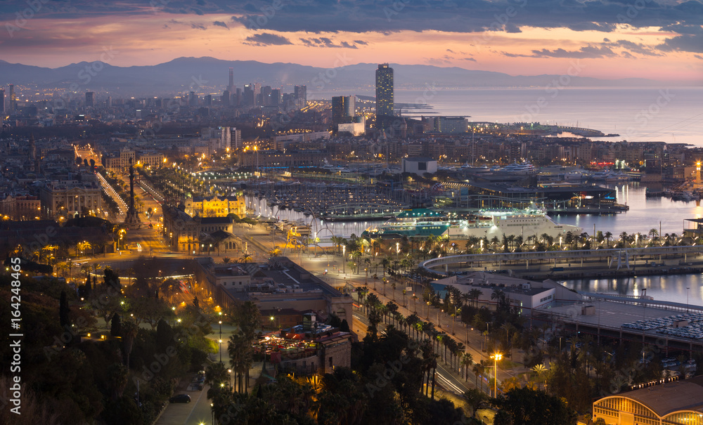 Dawn view of Barcelona from Mondjuic. Catalonia, Spain