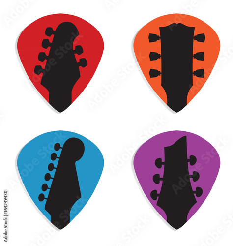 Guitar headstock in guitar pick icon set