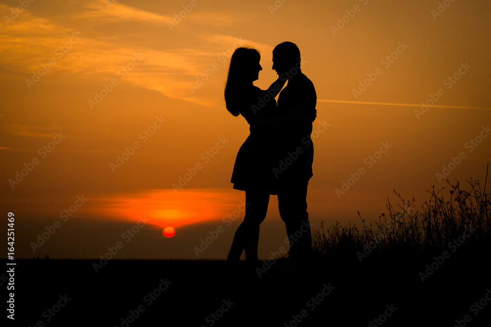 sunset silhouette, couple