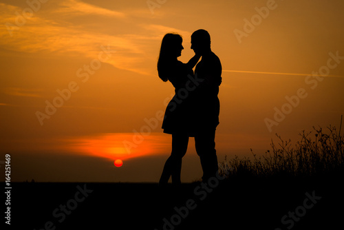 sunset silhouette  couple