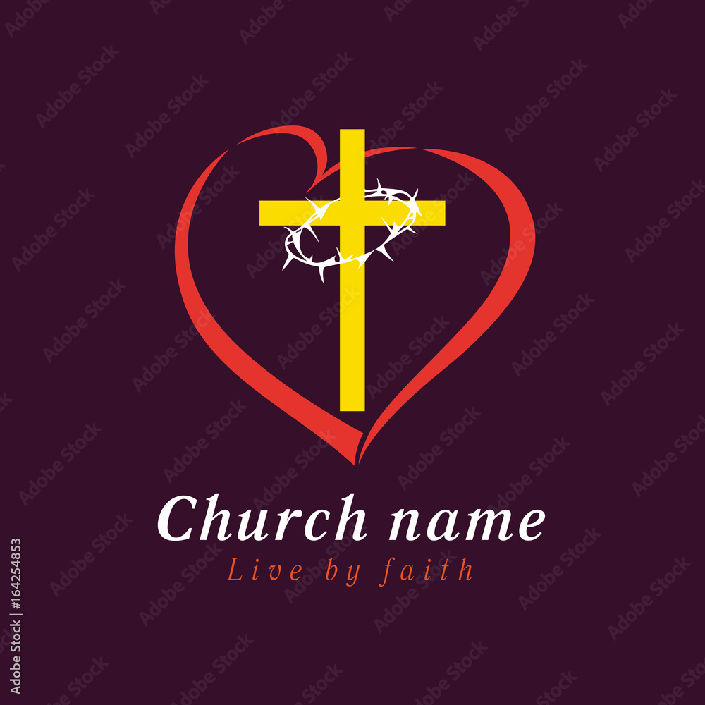 Obraz premium Cross and thorns love church logo. Cross and thorns love church logo. Christian organizations an bible study school
