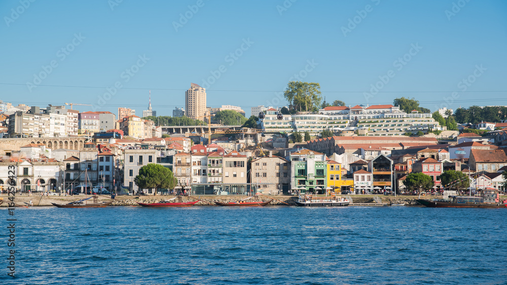 Porto, Oporto, in Portugal, view of the Douro, boats and cable car