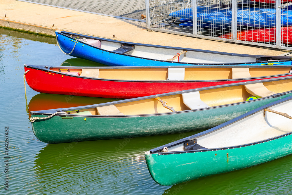 Touring canoes moored at Shadwell Basin in London Touring canoes moored at Shadwell Basin in London