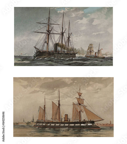 Quadro su tela Illustration of ships 19-18 century.