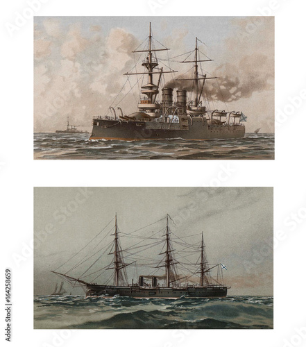 Obraz na plátně Illustration of ships 19-18 century.