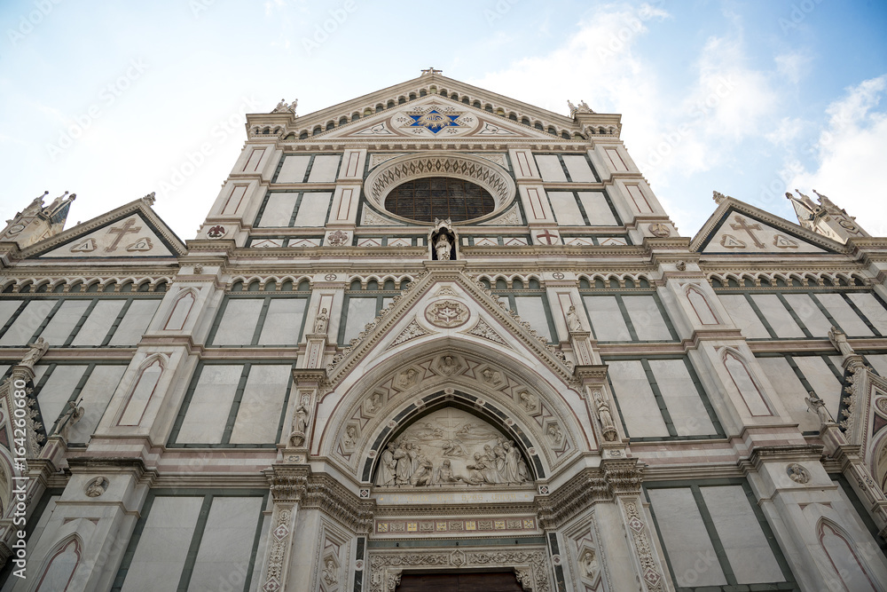 The Basilica di Santa Croce (Basilica of the Holy Cross) on square of the same name in Florence, Tuscany, Italy. Florence is a popular tourist destination of Europe.
