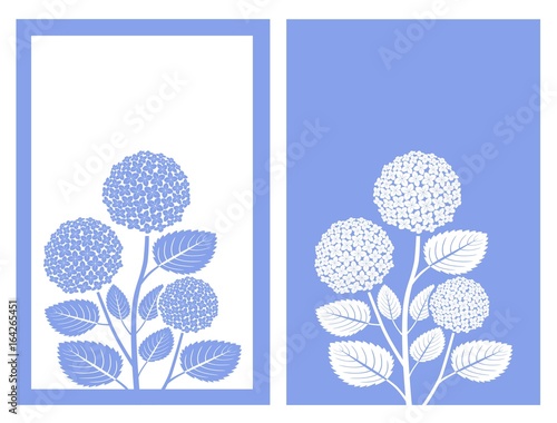 Tableau sur toile blue hydrangea on blue background and frame ,vector illustration