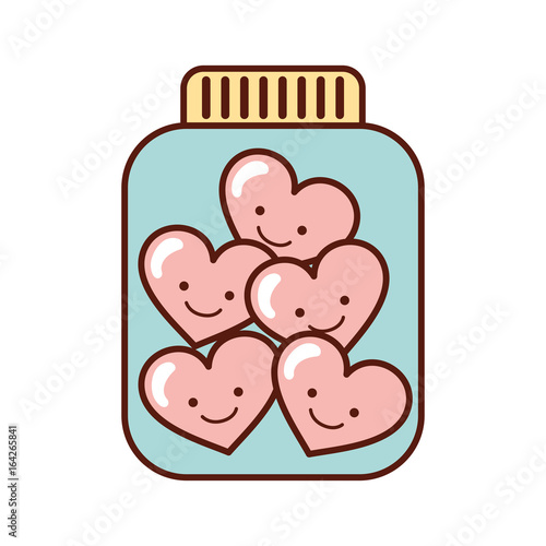 mason jar bottle with hearts kawaii character vector illustration design