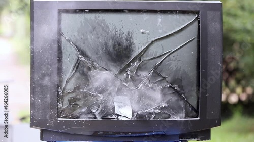 Movie, Video, Clip: TV Tube is exploding with smoke & dust / explosion implosion crash dust broke