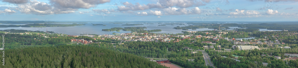 Panoramic view of the city of Kuopio, Finland from the Puijo tower