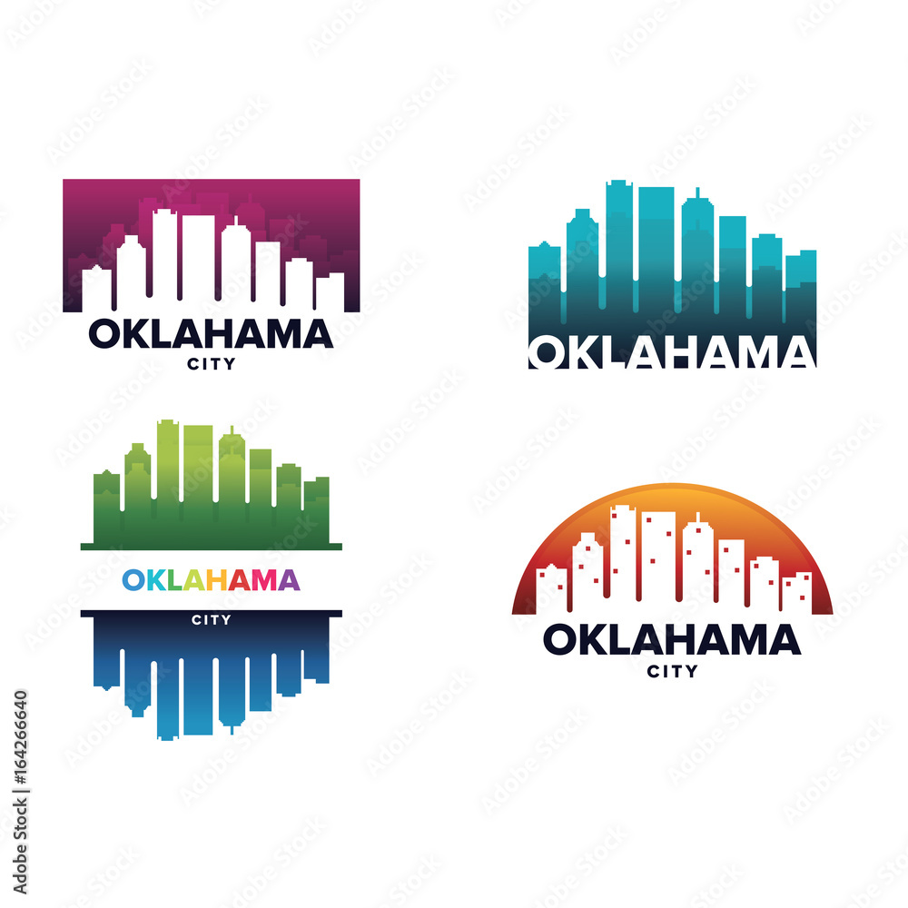 Cityscapes Skylines of Oklahoma City Silhouette Logo Template Collection