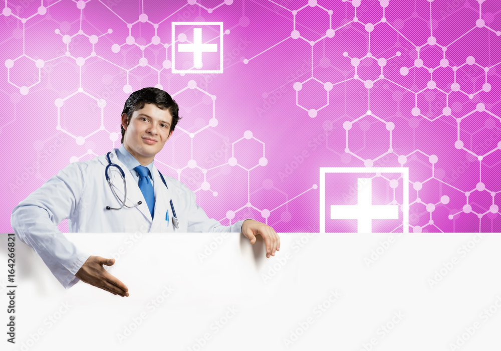 Doctor with banner Doctor with banner