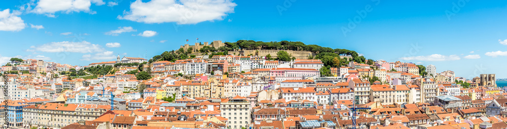 Panoramic view at the Alfama district from Santa Justa in Lisbon ,Portugal