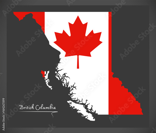 British Columbia Canada map with Canadian national flag illustration