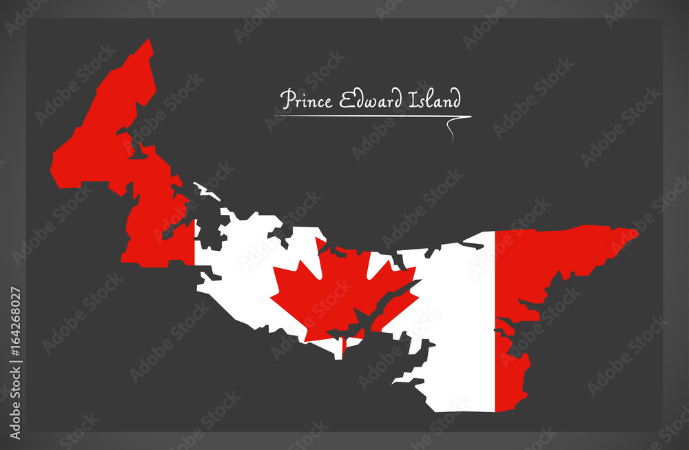 Fototapeta premium Prince Edward Island Canada map with Canadian national flag illustration