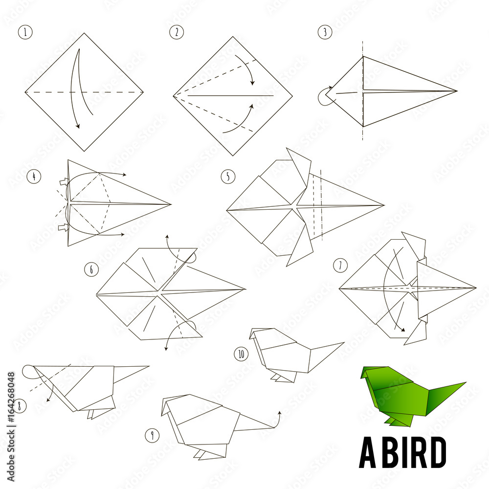 step by step instructions how to make origami - obrazy, fototapety, plakaty 