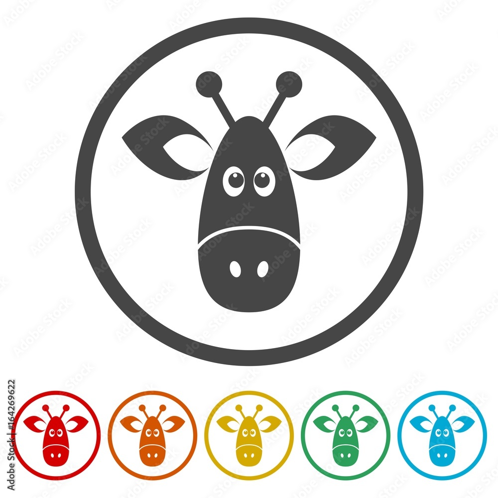 Giraffe face, flat animal face icons set vector Giraffe face, flat animal face icons set vector