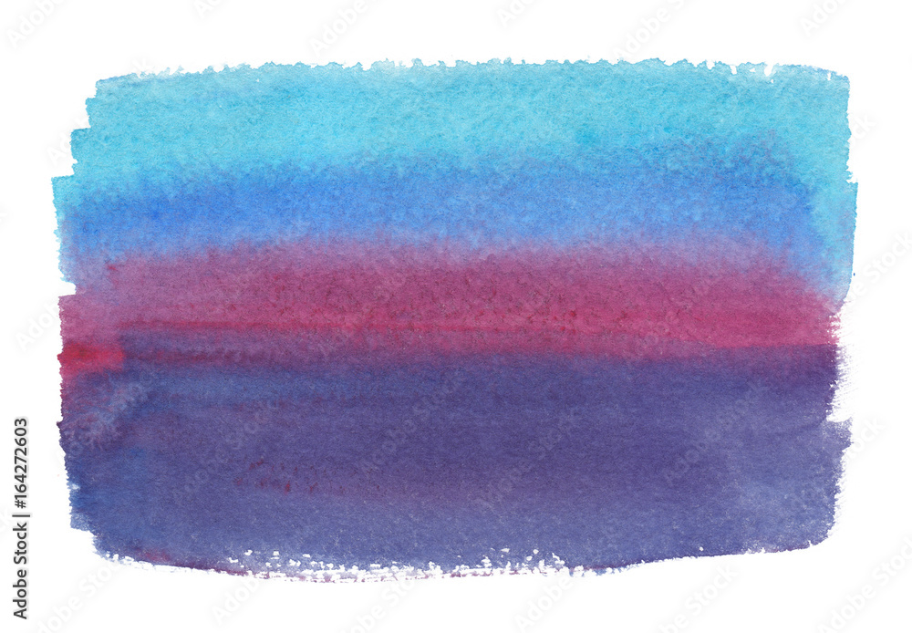 Fototapeta premium Turquoise blue to dark purple gradient painted in watercolor on clean white background