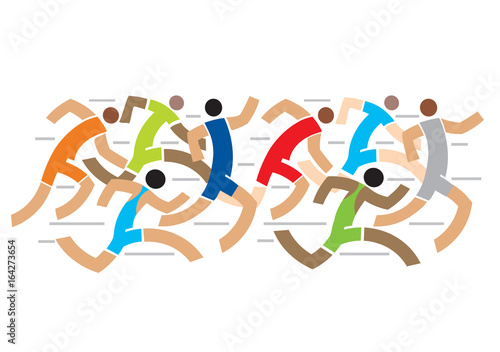 Runners Competition Marathon.  Colorful stylized illustration of race runners. Vector available.