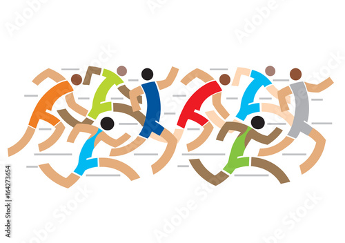 Runners Competition Marathon.
Colorful stylized illustration of race runners. Vector available.