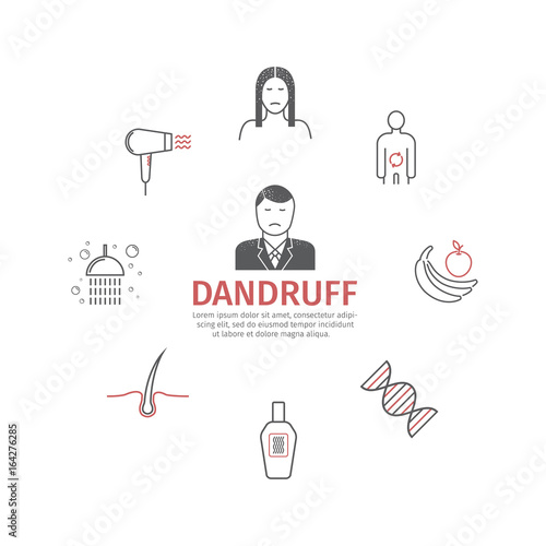 Dandruff. Line icons set. Vector signs