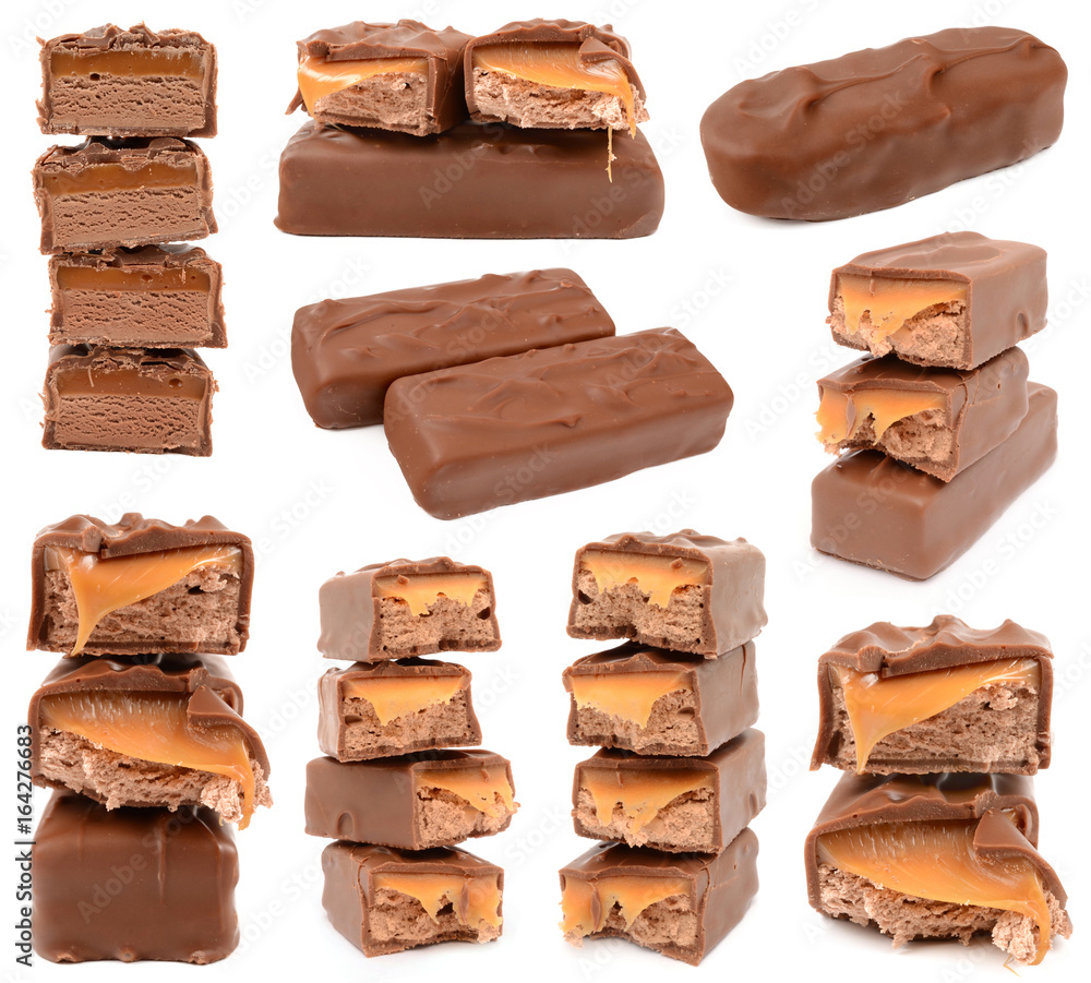 Chocolate with caramel on a white background Chocolate with caramel on a white background
