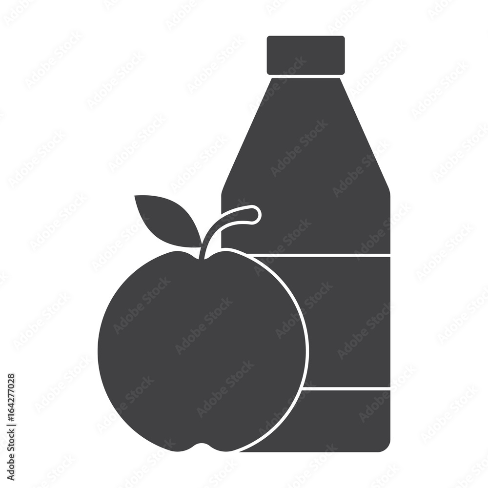 School lunch icon with apple and bottle milk, vector silhouette School lunch icon with apple and bottle milk, vector silhouette
