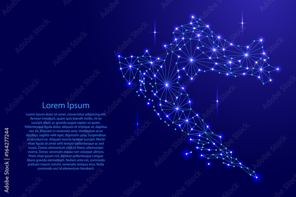 Fototapeta premium Croatia map of polygonal mosaic lines network, rays and space stars of vector illustration.