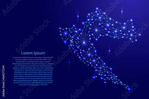 Croatia map of polygonal mosaic lines network, rays and space stars of vector illustration.