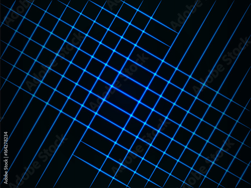 Dark background with blue crossed rays. Laser square grid