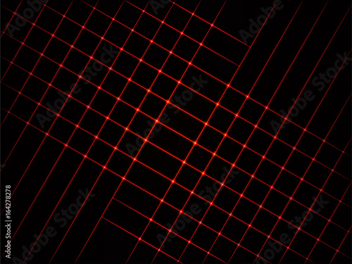 Dark background with red crossed rays. Laser square grid