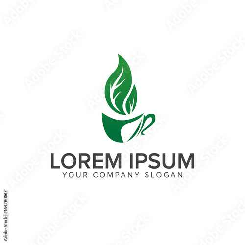 leaf coffee logo design concept template
