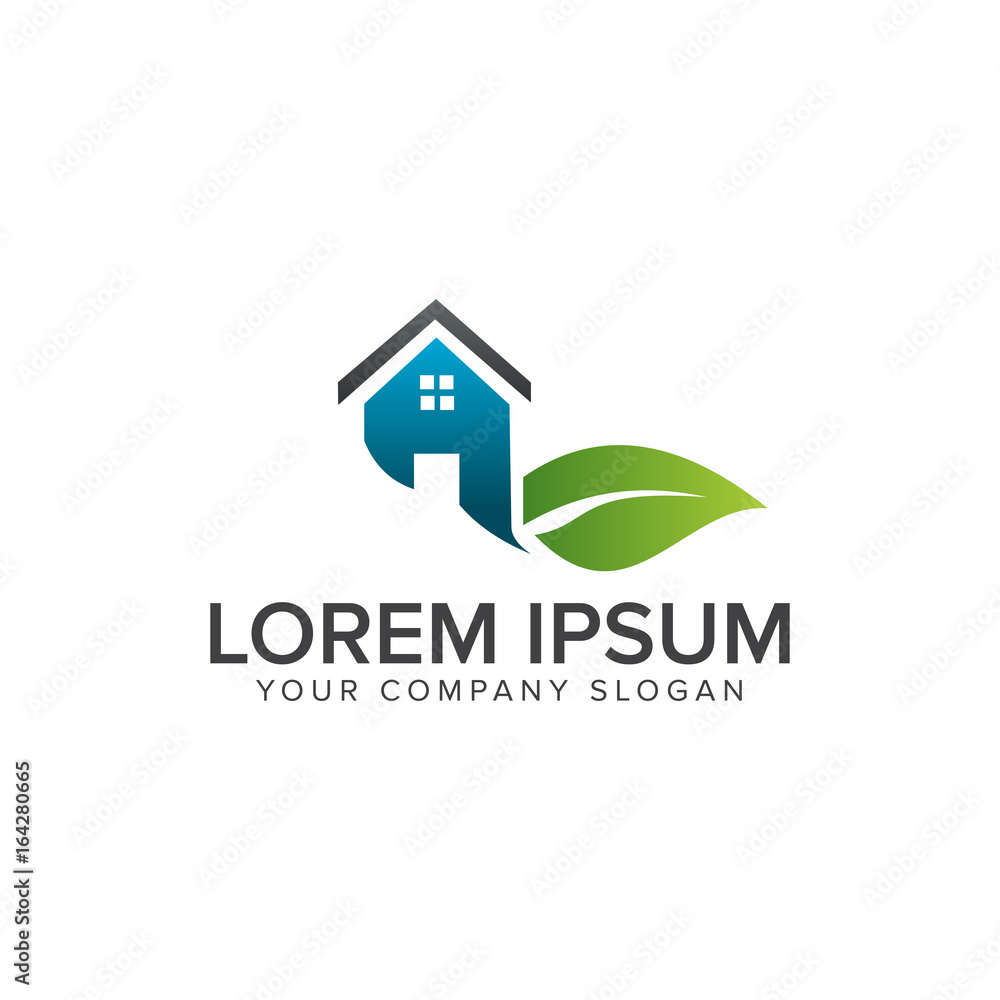 leaf house logo. Real estate Architectural Construction logo design concept template leaf house logo. Real estate Architectural Construction logo design concept template