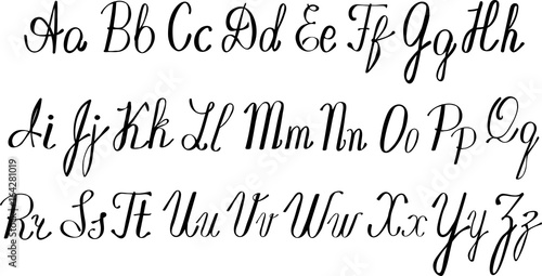 English alphabet - ABC - black on white handwritten lettering.