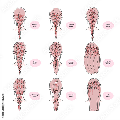 Beautiful women with hair braids in various styles. Vector illustration eps 10